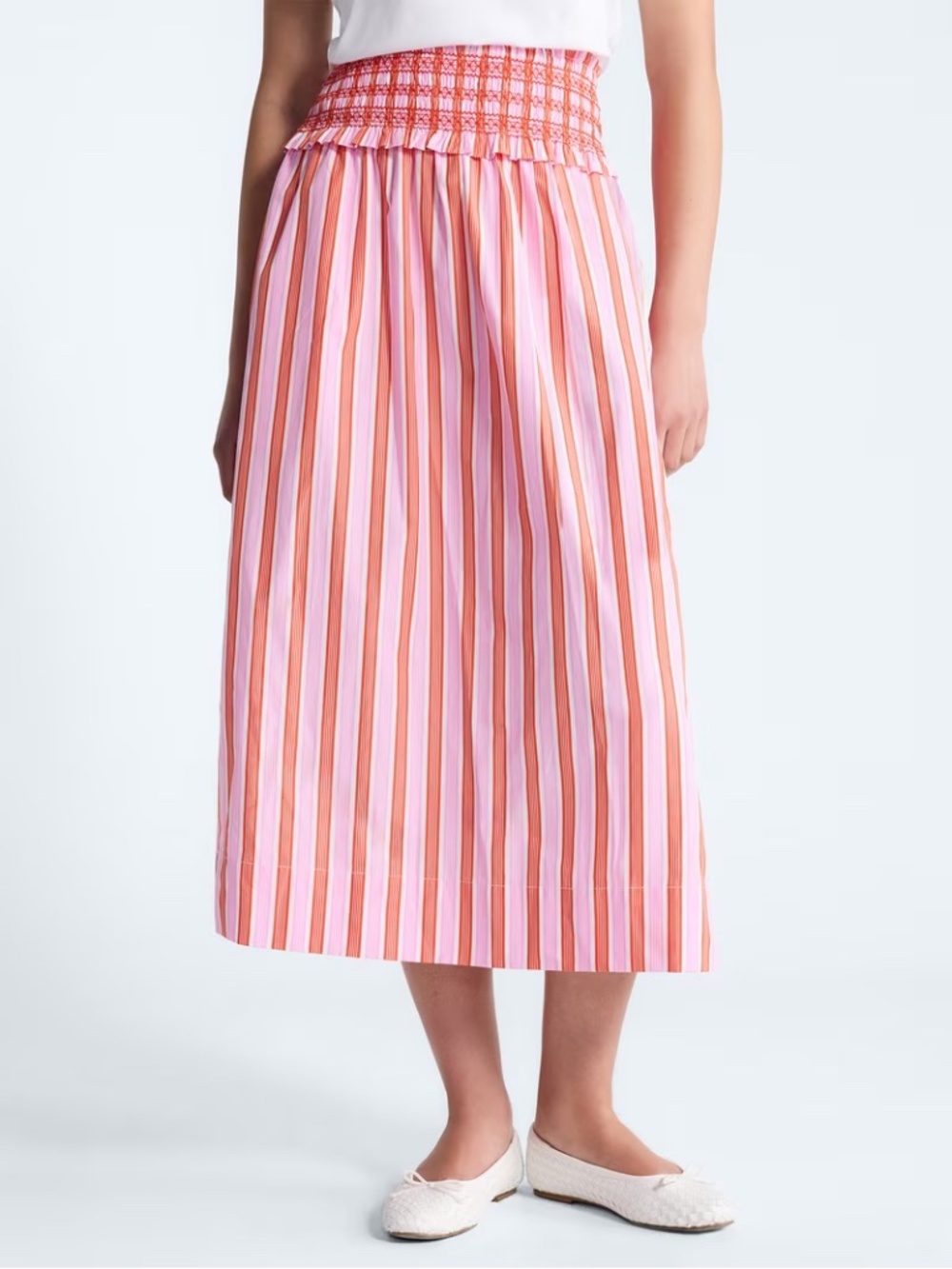 Pink Red Pinstripe Maxi Skirt 100 % Cotton, Size Medium